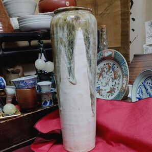 割引価格中 時代物 大型花瓶 約41cm 完品 朝鮮唐津 唐津 高取 ニュウ欠け無し 貫入仕上げ 骨董品