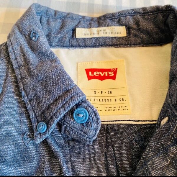 Levi's リーバイス デニム シャツ 165/84A メンズS ボタンダウン 刺繍 長袖