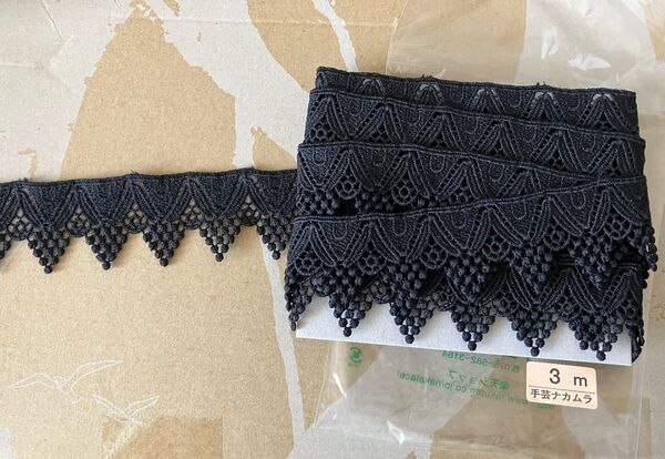 ケミカルレース 黒 ナイロン 3.7cm幅 3m 手芸用 ハンドメイド レース
