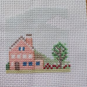 クロスステッチ完成品、夏の風景