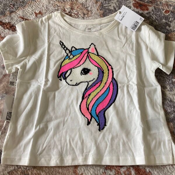 H&M ユニコーン刺繍 スパンコール Tシャツ 120 130㎝