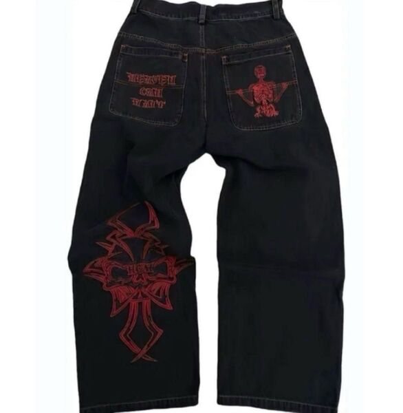 黒 赤 バギーデニム sk8 y2k JNCO ロカウェア似