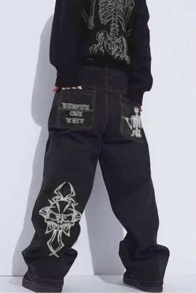 黒 白 バギーデニム sk8 y2k JNCO ロカウェア似