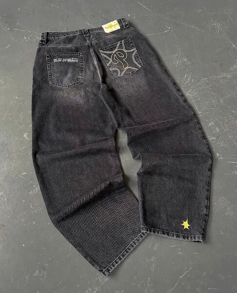 黒バギーデニム スター menes jaded london bigboy似 ブラック Mサイズ