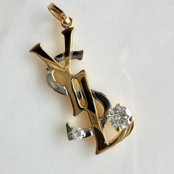 イヴサンローラン YSL ロゴ ダイヤ0.33ct ペンダントトップ K18×Pt900 3.0g