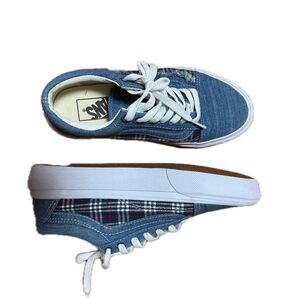 22.5 VANS デニム チェック柄 スニーカー 廃盤 限定 バンズ 靴 運動靴 カジュアルスニーカー フラットシューズ ナイキ