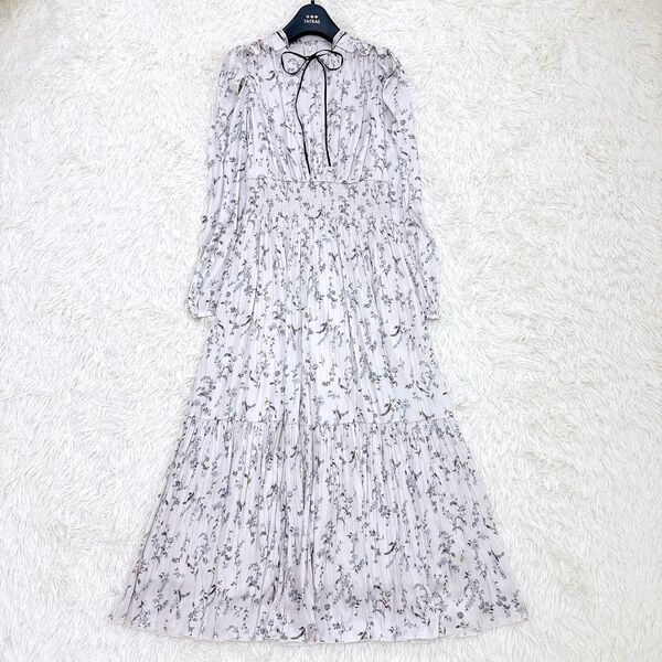 CELFORD セルフォード ロングワンピース プリーツ 花柄 ボタニカル ボウタイ ギャザー ティアード 36 美品 23SS