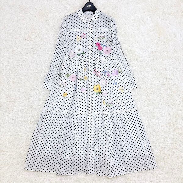 Chesty チェスティ シャツワンピース ロング フラワーバード刺繍ワンピース 花 鳥 ティアード ドット レース サイズM