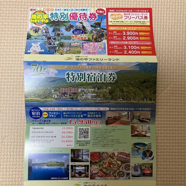 白樺リゾート 池の平ホテル 特別宿泊券&フリーパス券