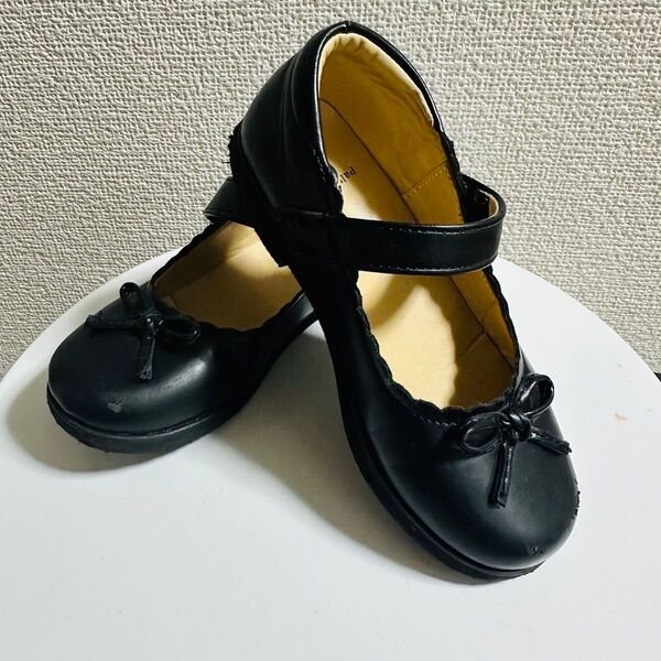 黒いリボン付きフォーマルシューズ 17cm 発表会 冠婚葬祭