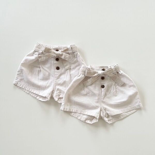 【 2着セット バラ売り◎ 】mon Atelier | S 90cm | リネン ショートパンツ リボン付け外し可
