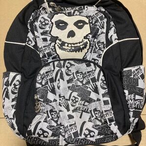 【レア】MISFITS リュックサック ミスフィッツ ドクロ柄 骸骨柄 総柄 バックパック ブラック