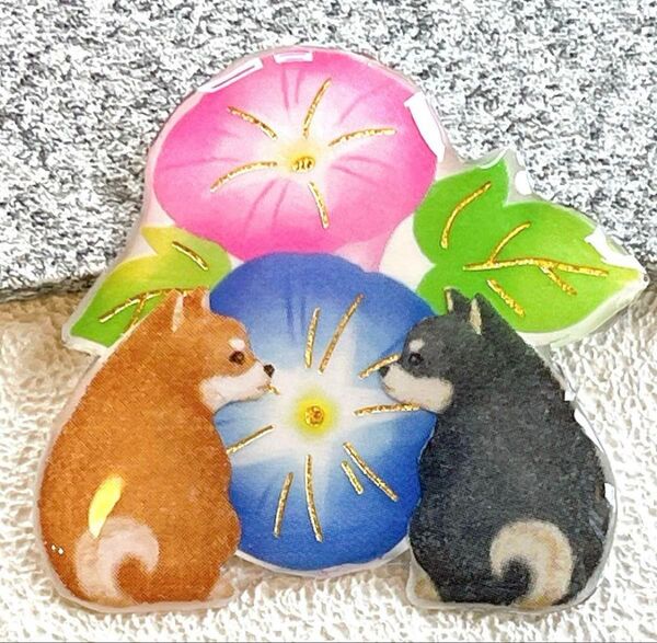 柴犬 茶柴 黒柴 朝顔 ブローチ チャーム ヘアゴム キーホルダー レジン 目印
