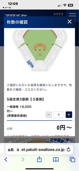 阪神vsヤクルト 6/29 神宮球場 S指定席