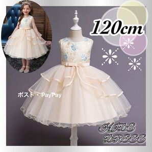 キッズドレス ピアノ発表会 発表会 女の子 ふんわりチュールドレス 子供ドレス刺繍 撮影用 演奏会 結婚式 120cm