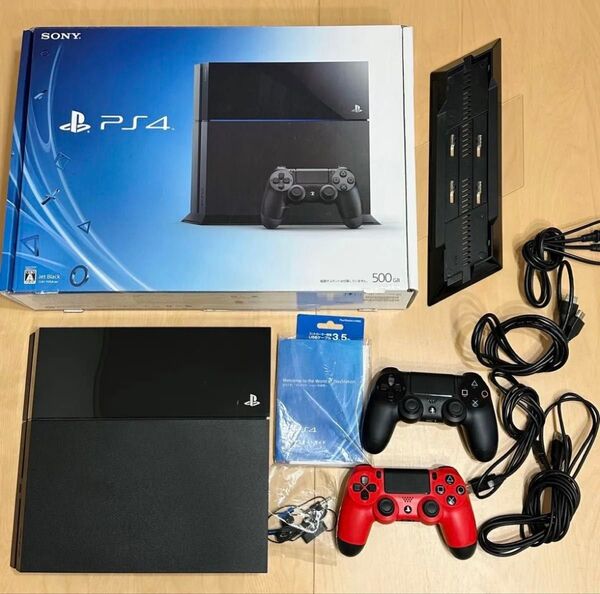 PlayStation4 本体 ジェットブラック 500GB コントローラー2個 縦置きスタンド付 PS4 プレステ4