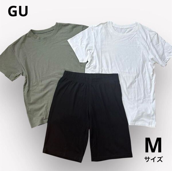 GU 3点セット Mサイズ Tシャツ ルームウェア 上下セット ハーフパンツ 半袖 ラウンジセット