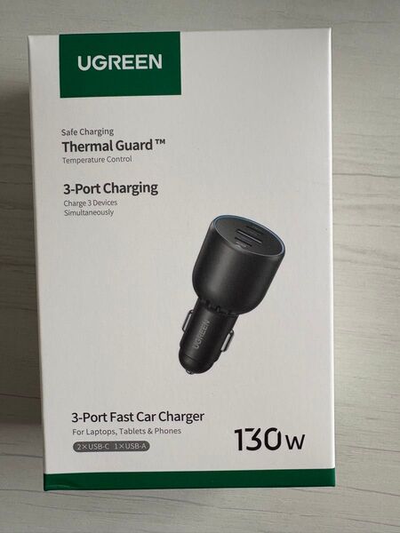 UGREEN 130W シガーソケット usb-c カーチャージャー 3ポート【PD 100W/30W+SCP 22.5W】
