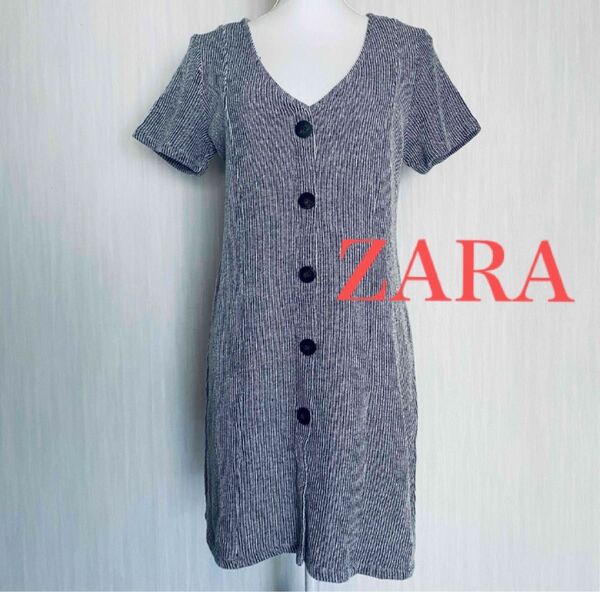 ZARA ザラ Vネック 半袖ミニワンピース コットンワンピース チュニック Lサイズ