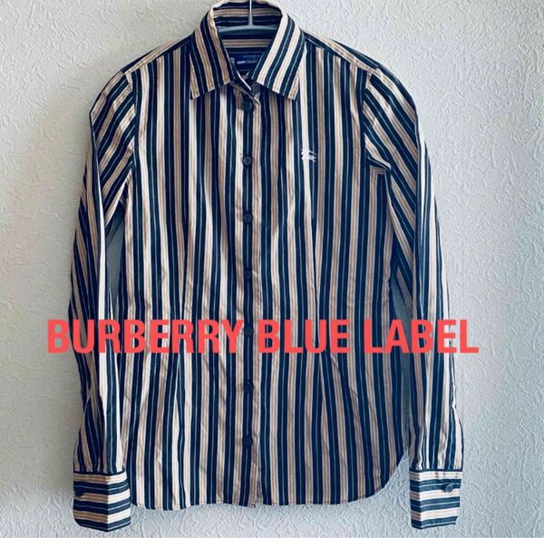 【超美品】BURBERRY BLUE LABEL バーバリーブルーレーベル レディース ストライプ 長袖シャツ サイズ36