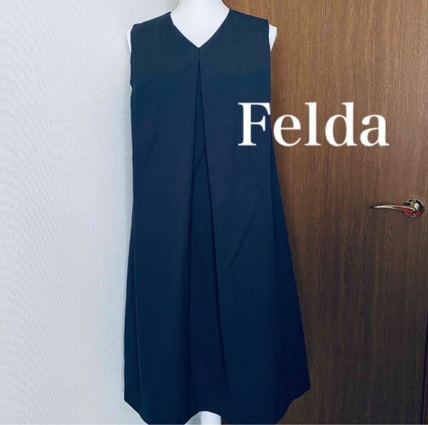 Felda フェルダ(ニコル)ノースリーブワンピース 黒ワンピース ひざ丈 Vネック サイズ38(Mサイズ相当)