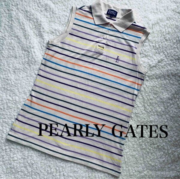 PEARLY GATES パーリーゲイツ レディース ノースリーブポロシャツ ボーダーポロシャツ ゴルフウェア サイズ2