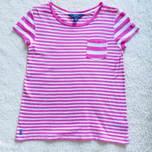 【ピンクのボーダー柄が可愛い!】POLO RALPH LAUREN ポロラルフローレン 半袖Tシャツ Lサイズ(150cm)