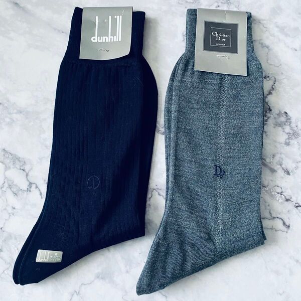 【未使用タグ付き】【2足セット】 dunhill & Christian Dior 紳士靴下 メンズ ビジネスソックス 25cm