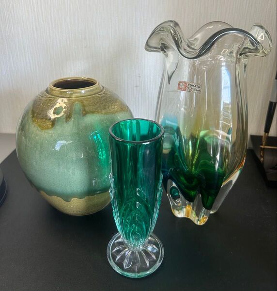 花瓶三個セット 旧家蔵出し、風水、縁起物、壺、ガラス、飾り、運気、セール 花瓶 花器 花入 置物