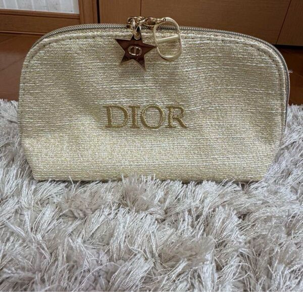 DIOR 2024 クリスマス ノベルティ ポーチ クリスチャンディオール ラメゴールド化粧ポーチ コスメポーチ Diorポーチ