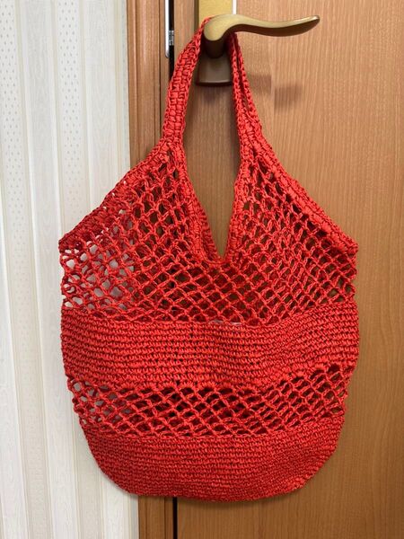 未使用 美品 H&M クロッシェライクショッパー かごバッグ オレンジ ショルダーバッグ エイチアンドエム