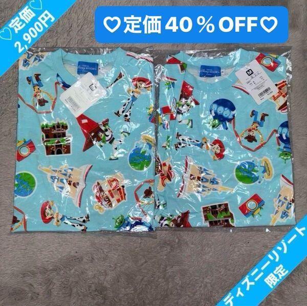 未使用 ディズニーリゾート トイストーリー Tシャツ 半袖 ピクサー ウッディ バズ ジェシー ランド シー ユニセックス 総柄