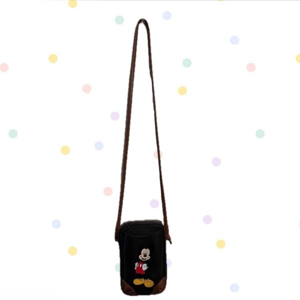 しまむら ディズニー ミッキーマウス スマホケース スマホショルダー ショルダーバッグ ブラウン フェイクレザー 斜め掛け