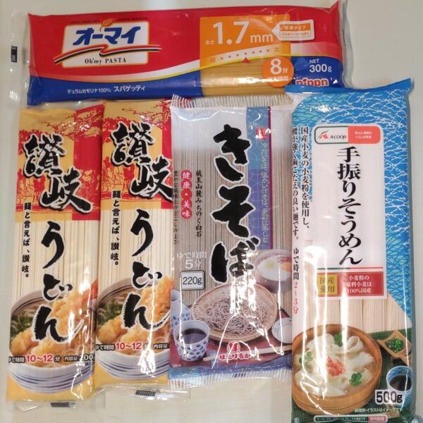 昆布つゆ(1000ml) + 乾麺各種(うどん、そば、そうめん、スパゲッティ) + パスタソース2種付き