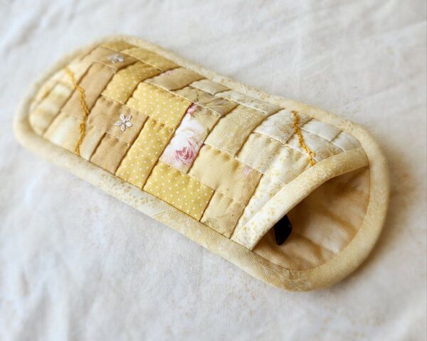 パッチワーク めがねケース / レールフェンスLightMustard《ハンドメイド》 サングラス 眼鏡
