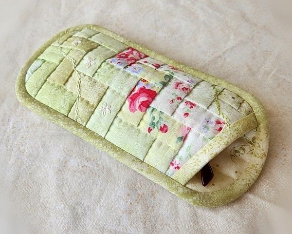 パッチワーク めがねケース / レールフェンス*マスカットGreen《ハンドメイド》 サングラス 眼鏡