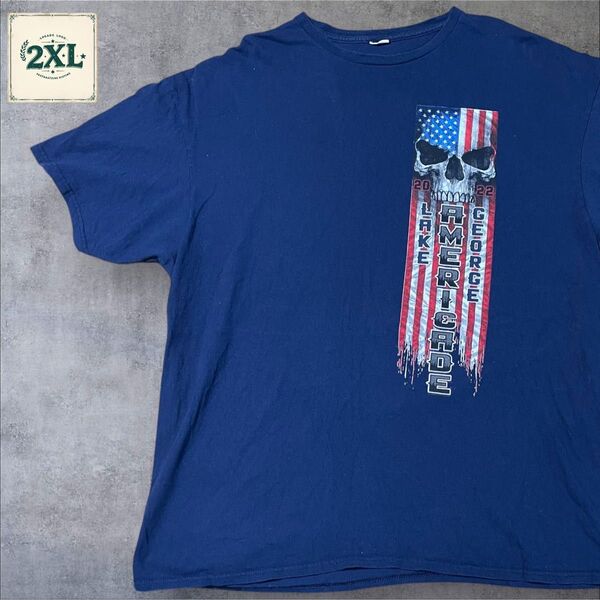 【US古着】ネイビー 2XL Tシャツ 半袖 レギュラー プリント メンズ レディース 大きいサイズ オーバーサイズ