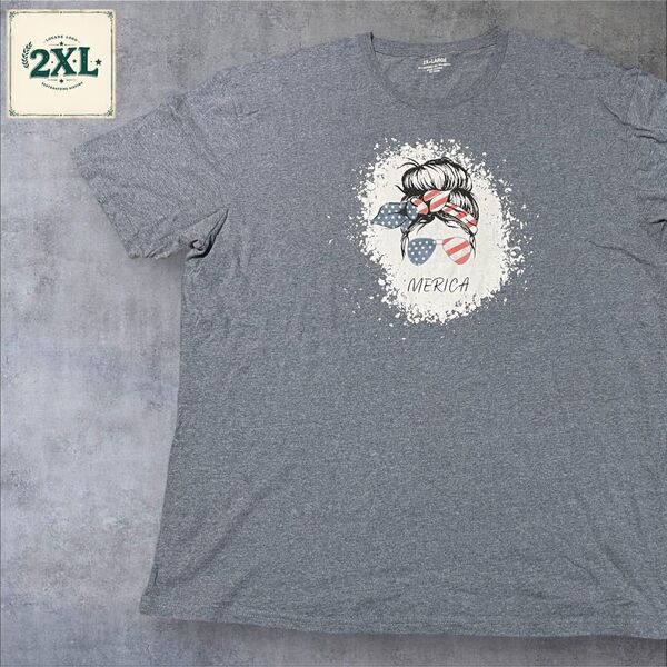 【US古着】グレー 2XL Tシャツ 半袖 レギュラー プリント メンズ レディース 大きいサイズ オーバーサイズ