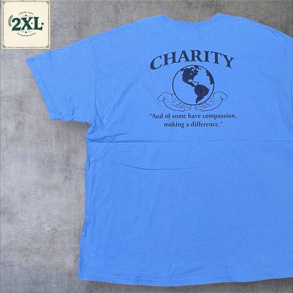 【US古着】ライトブルー 2XL Tシャツ 半袖 レギュラー プリント メンズ レディース 大きいサイズ オーバーサイズ
