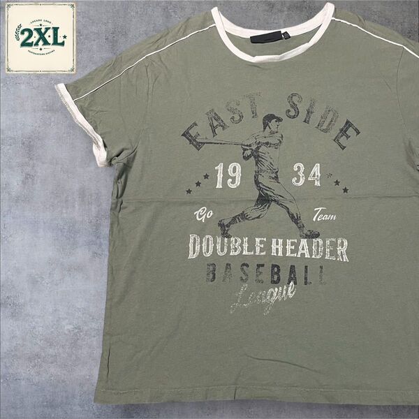 【US古着】カーキ 2XL Tシャツ 半袖 レギュラー プリント メンズ レディース 大きいサイズ オーバーサイズ