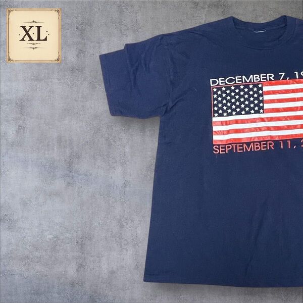 【US古着】ネイビ XL Tシャツ 半袖 レギュラー プリント メンズ レディース 大きいサイズ オーバーサイズ