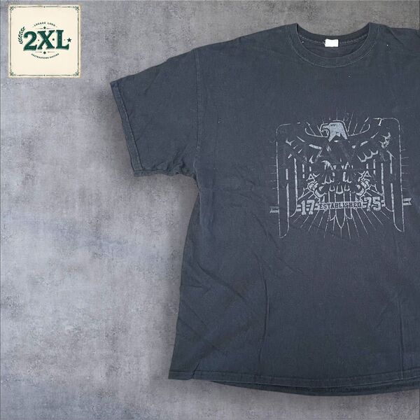 【US古着】ブラック 2XL Tシャツ 半袖 レギュラー プリント メンズ レディース 大きいサイズ オーバーサイズGILDAN