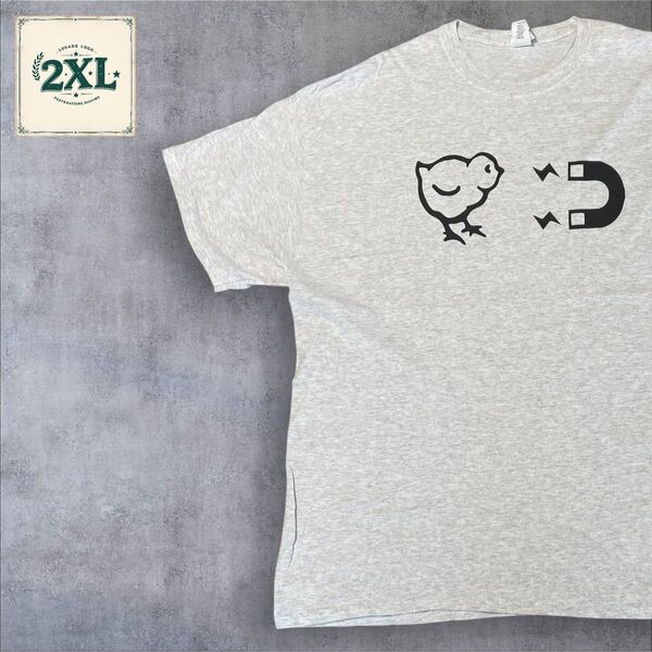 【US古着】ライトグレー 2XL Tシャツ 半袖 レギュラー プリント メンズ レディース 大きいサイズ オーバーサイズ