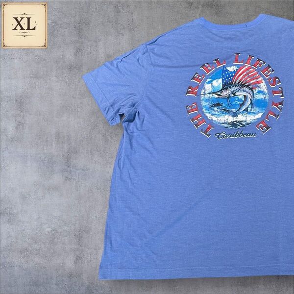 【US古着】ライトブルー XL Tシャツ 半袖 レギュラー プリント メンズ レディース 大きいサイズ オーバーサイズ