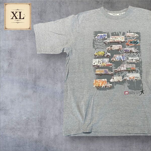 【US古着】グレー XL Tシャツ 半袖 レギュラー プリント メンズ レディース 大きいサイズ オーバーサイズ