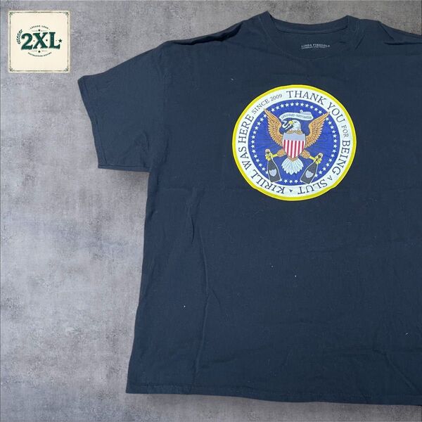 【US古着】ブラック 2XL Tシャツ 半袖 レギュラー プリント メンズ レディース 大きいサイズ オーバーサイズ