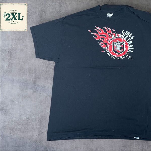 【US古着】ブラック 2XL Tシャツ 半袖 レギュラー プリント メンズ レディース 大きいサイズ オーバーサイズGILDAN