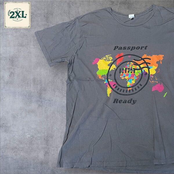 【US古着】ダークグレー 2XL Tシャツ 半袖 レギュラー プリント メンズ レディース 大きいサイズ オーバーサイズ