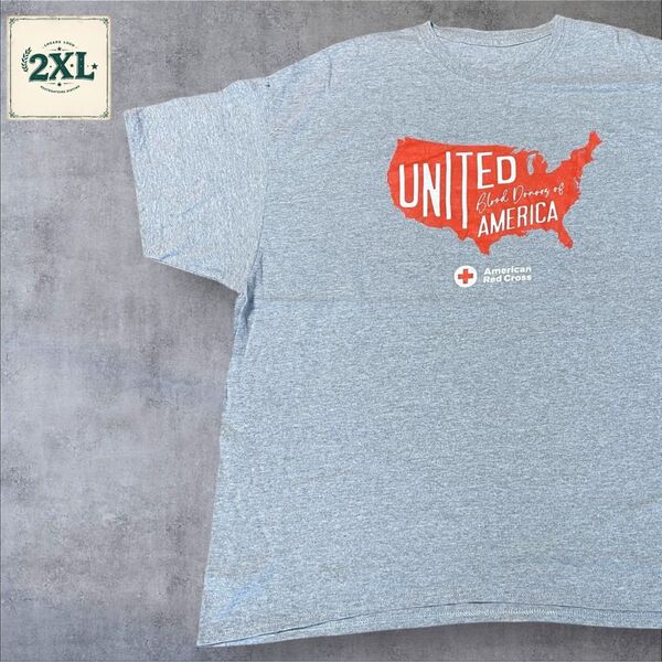 【US古着】グレー 2XL Tシャツ 半袖 レギュラー プリント メンズ レディース 大きいサイズ オーバーサイズ