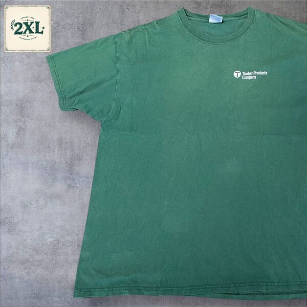【US古着】グリーン 2XL Tシャツ 半袖 レギュラー プリント メンズ レディース 大きいサイズ オーバーサイズ